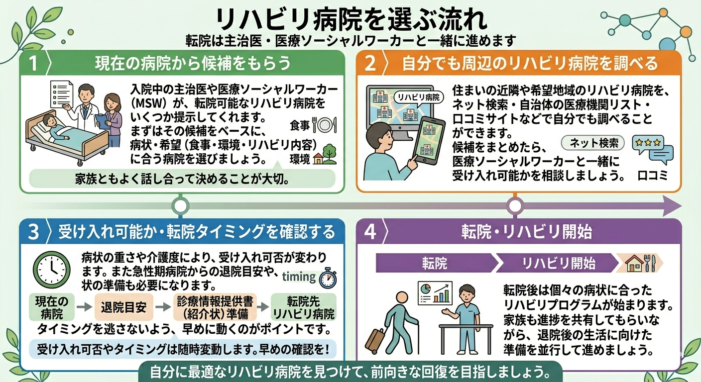リハビリ病院を選ぶ流れ